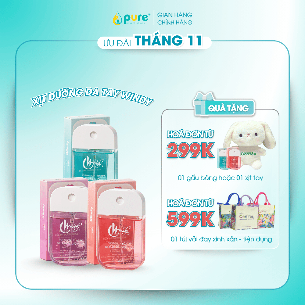 Dung dịch rửa tay dưỡng da Windy - Aloevee/Blue Icy/ Cherry/ Green Tea/ Viosexy 50ml