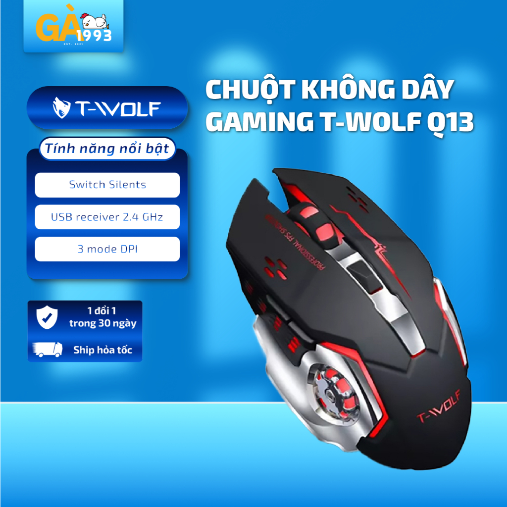 Chuột không dây Gaming T-WOLF Q13 Wireless có Pin sạc, Led RGB - BABY CHICKEN DECOR | BigBuy360 - bigbuy360.vn