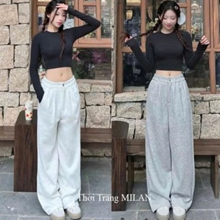  Quần nỉ 2 da ống rộng cạp chun lưng thun co giãn dáng quần nỉ nữ ống rộng suông dài vải dày đi học làm chơi tôn dáng 