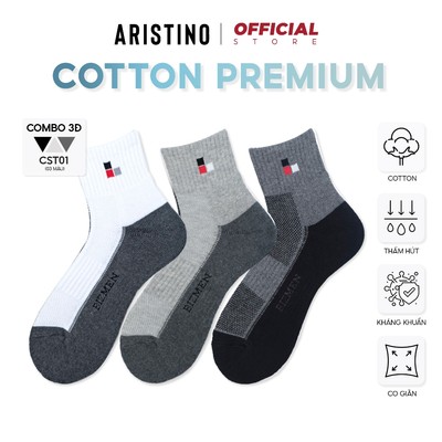 COMBO 3 Đôi Tất, Vớ nam ARISTINO Bizmen thể thao cổ trung cotton xù, siêu dày, khử mùi - CST01