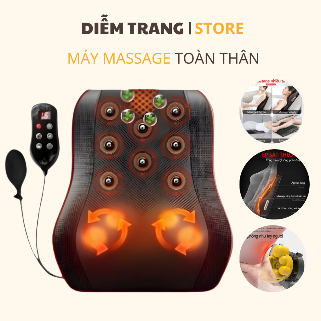 Gối massage cổ vai gáy, máy massage hồng ngoại 20 bi cao cấp hỗ trợ mát xa toàn thân ( Hàng Đẹp )