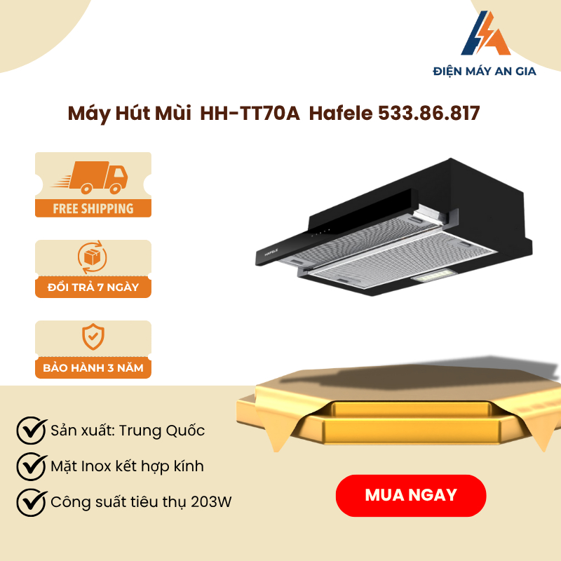 Máy hút mùi Hafele HH-TT70A 533.86.817 – Dạng âm tủ 70cm, điều khiển cảm ứng, 3 tốc độ - PEB