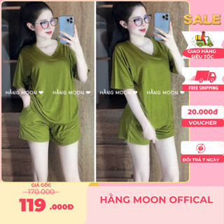  Đồ bộ mặc nhà nữ bigsize chất thun lạnh dẻo  áo cổ tim đùi form rộng mát mẻ mùa hè đủ size tới 90kg 