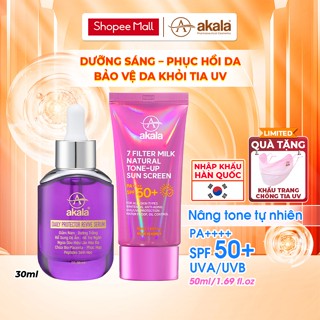  Combo Kem Chống Nắng Phổ Rộng Vật Lý Lai Hoá Học 7 Màng Lọc akala 50ml & Serum Giảm Nám Ngừa Lão Hóa akala 30ml 