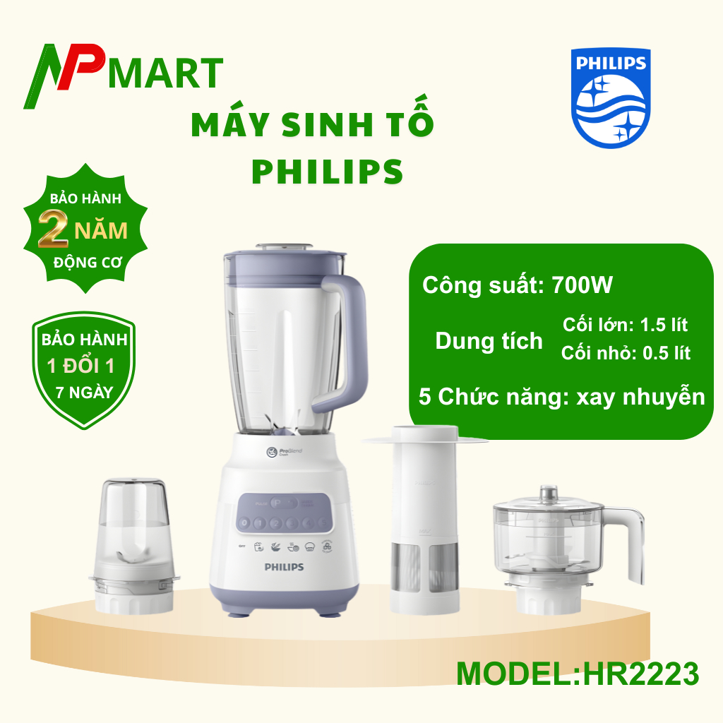 Máy xay sinh tố Philips HR2223 – 5 chức năng Xay mịn vượt trội cho mọi gia đình hiện đại - Máy xay P