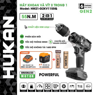  COMBO Máy khoan pin kèm bắn vít 20cell-8.0ah HUKAN HM21-G2KV1155Q 3 chức năng Không chổi than 