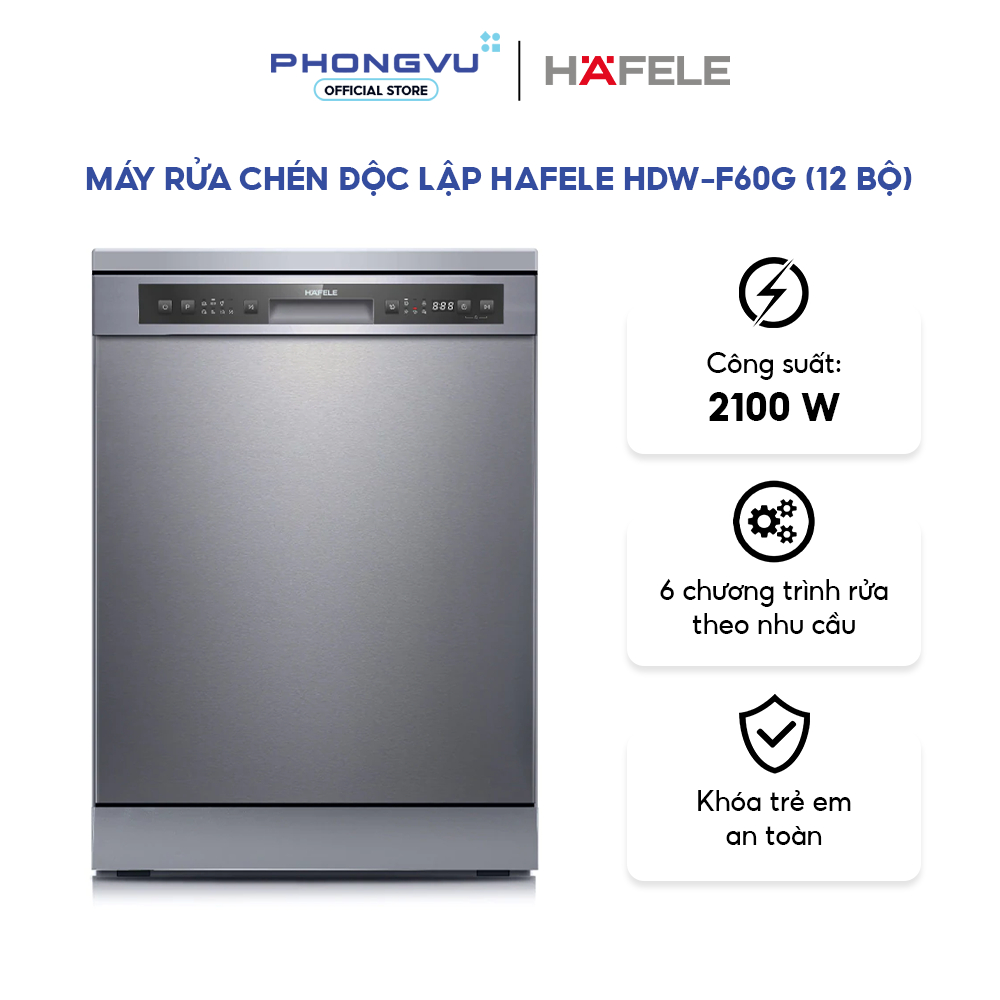 [Shopee Lắp Đặt 0Đ HN HCM] Máy rửa chén độc lập Hafele HDW-F60G/ 535.29.590 (12 bộ) - 6 chương trình, Phù hợp <5 người