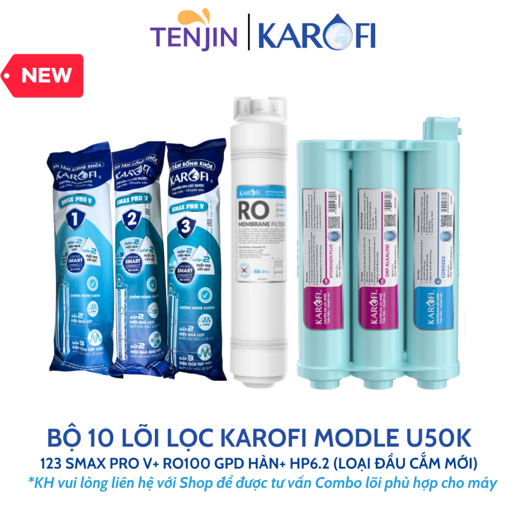 Combo 10 Lõi Lọc Nước Karofi Sử Dụng Cho Model KAQ-U50K, KAQ-U95 PRO, KAQ-M22 (Bộ 123 Smax V, RO hàn