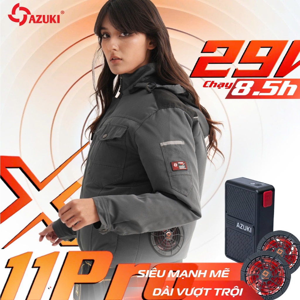 Bộ Áo điều Hoà Azuki X11 Pro Chính Hãng 2026 - Quạt Mạnh 29V, Pin 30.000mAh, Chống Nước, Sạc Nhanh