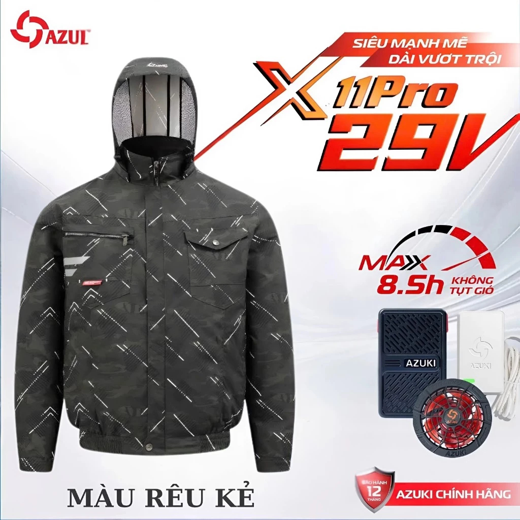 Áo Điều Hòa AZUKI X11 Pro Chính Hãng - Quạt Mạnh 29V, Pin 30.000mAh, Chống Nước, Sạc Nhanh