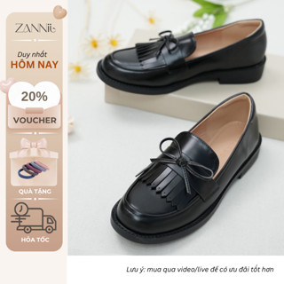  Giày Lười  Loafer Nữ Da Mềm Đế Cao 3cm Thon Chân Phối Nơ Tua Rua Kiểu Dáng Công Sở Hàn Quốc 