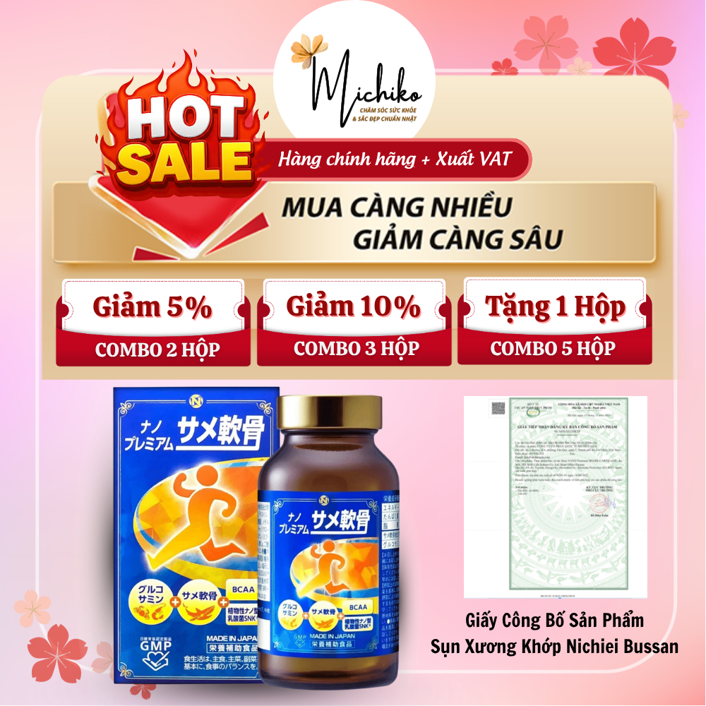 Viên Uống Hỗ Trợ Giảm Đau Nhức Xương Khớp Sụn Vi Cá Nano Premium Nichiei Bussan Nhật Bản 150 Viên