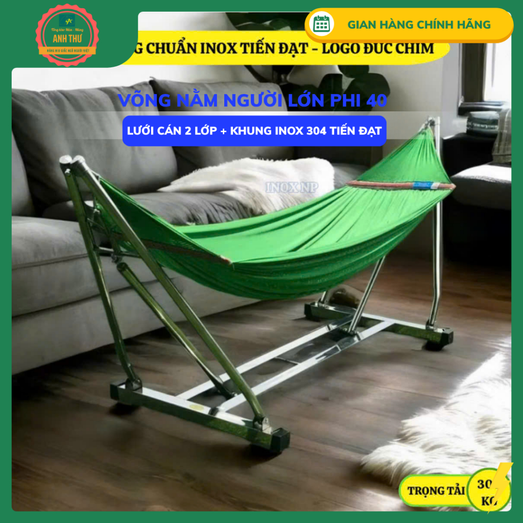 Võng nằm người lớn , Khung võng xếp inox , Võng khung vuông phi 40 tải 200kg
