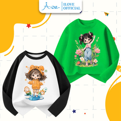 [HÀNG MỚI VỀ] AORE-Áo Thun DÀI TAY Cho Bé Gái Dễ Thương, Áo phông dài tay Thu Đông Chất Cotton Bé đi học, đi chơi 8-35kg