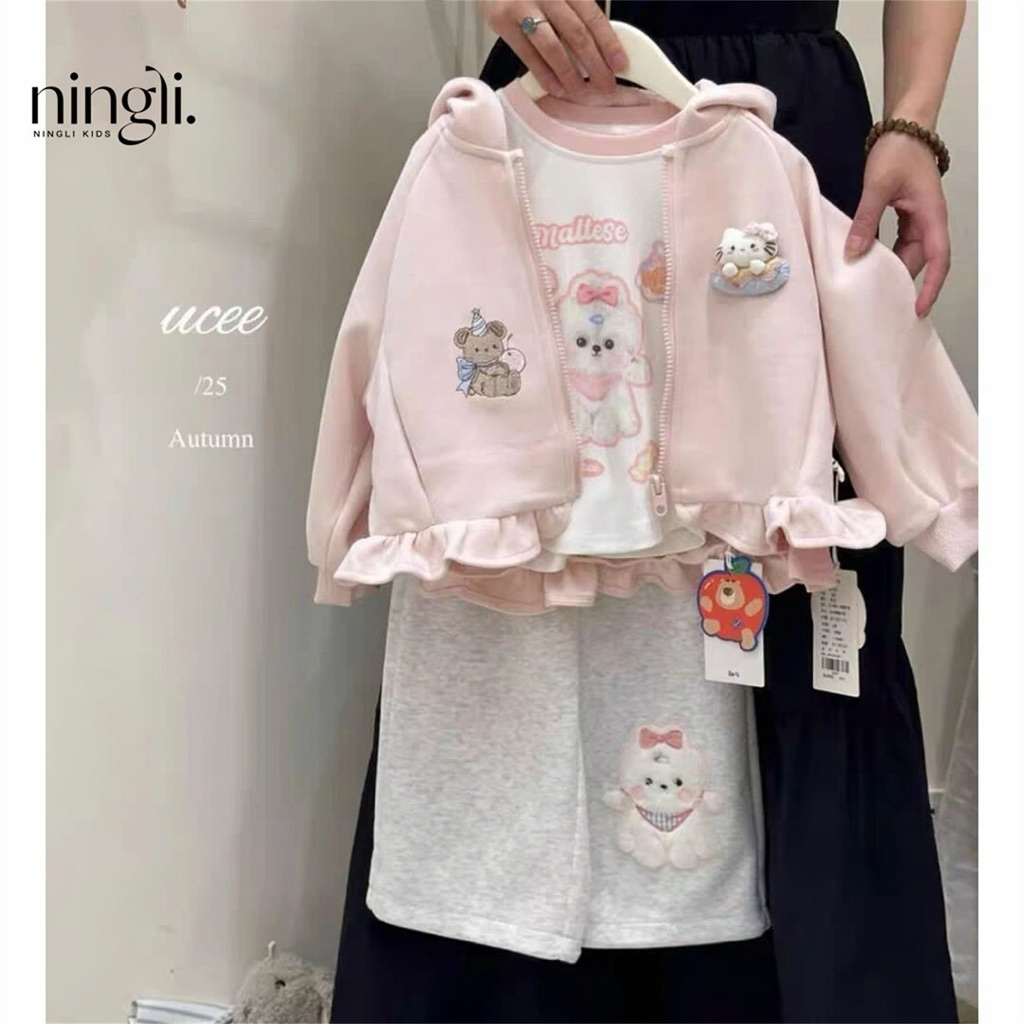 Bộ nỉ khoác ( gồm 1 áo khoác + 1 quần nỉ ) cho bé gái, chất vải nỉ 2 da dày dặn mềm đẹp