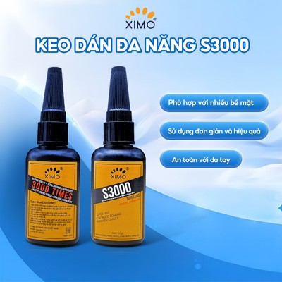 Keo dán đa năng Super Glue Ximo S3000 dán vật liệu gỗ, sắt, gốm, sành, sứ, sắt, inbox an toàn da tay