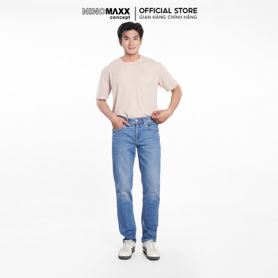 Quần Jean Nam Ninomaxx Form Straight Xanh Dương RAWCORE DENIM Chất Vải Cứng Dày Độ Bền Cao Co Dãn Nhẹ 2508004