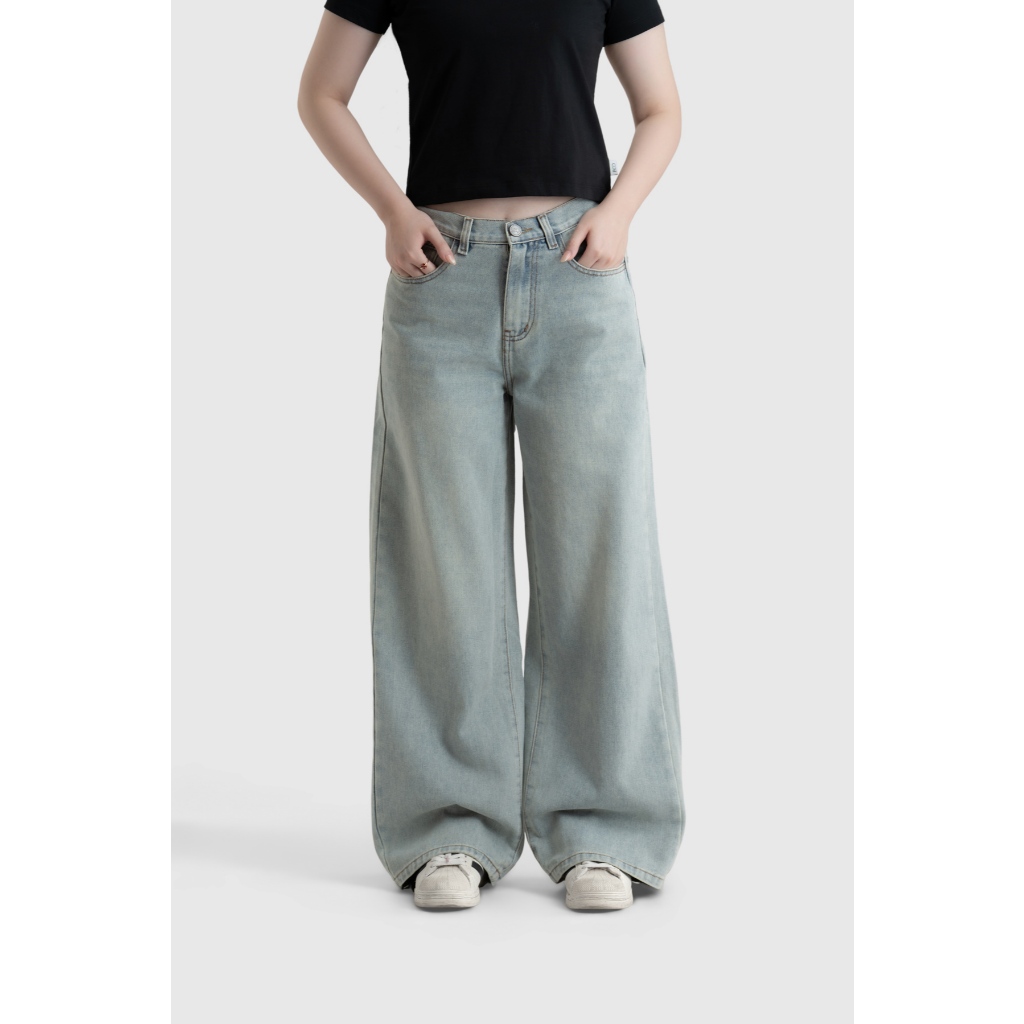  Quần Jeans Nữ BOO Dáng Wide-leg Thêu Logo Essential 