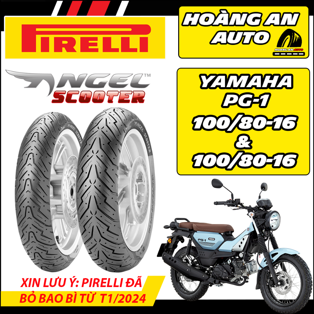 (Pirelli cho Yamaha PG1) Vỏ lốp xe Pirelli Angel Scooter cho Yamaha PG-1 size trước/ sau 100/80-16