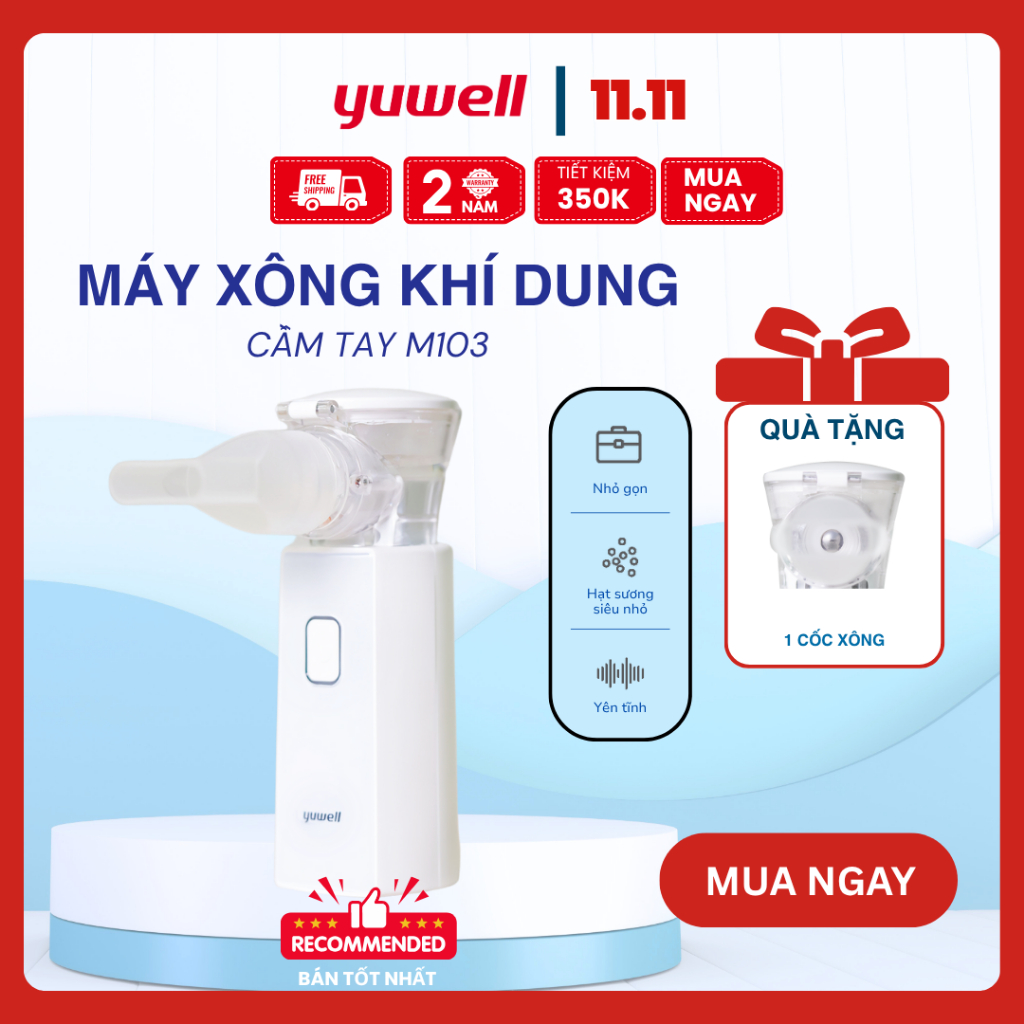 Máy xông khí dung, xông mũi họng cầm tay Yuwell M103 - Nhập khẩu chính hãng, bảo hành 2 năm