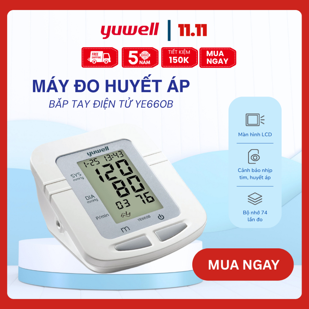 Máy đo huyết áp bắp tay điện tử Yuwell YE660B bảo hành chính hãng 5 năm