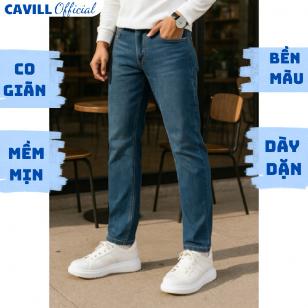 Quần jean nam xuất khẩu CAVILL, Dáng Slimfit Co Giãn,Không Bạc màu, Không Xù vải, Dáng năng động, Mà