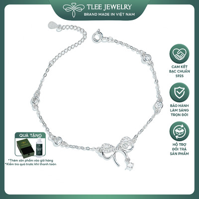 Lắc tay bạc nữ TLEE, vòng tay nơ treo hạt đá nhẩy lấp lánh TLEE JEWELRY LT0214