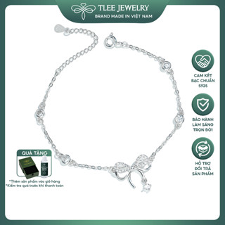 Lắc tay bạc nữ TLEE, vòng tay nơ treo hạt đá nhẩy lấp lánh TLEE JEWELRY LT0214