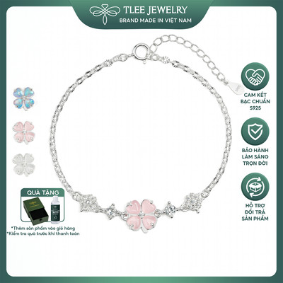 Lắc tay bạc nữ TLEE dây hoa cỏ bốn lá cánh tim đính đá đa sắc thu hút may mắn TLEE JEWELRY LT0469