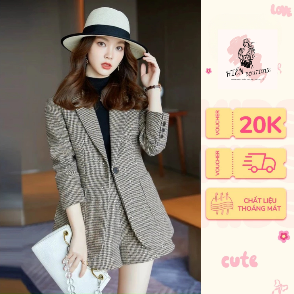 Set Đồ Công Sở Bigsize Nữ  - Bộ Vest Nữ Quần Đùi Áo Ulzzang Cao Cấp Vải Dạ Tweed Phối Ánh Kim Hàng Q