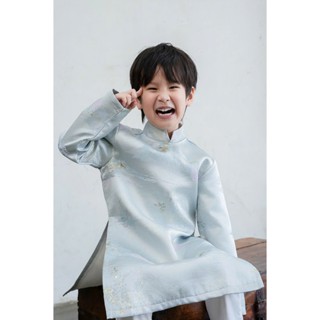  Áo dài bé trai vải Gấm Núi Non có bọc viền may size 1 tuổi đến 13 tuổi  KHÔNG KÈM QUẦN  