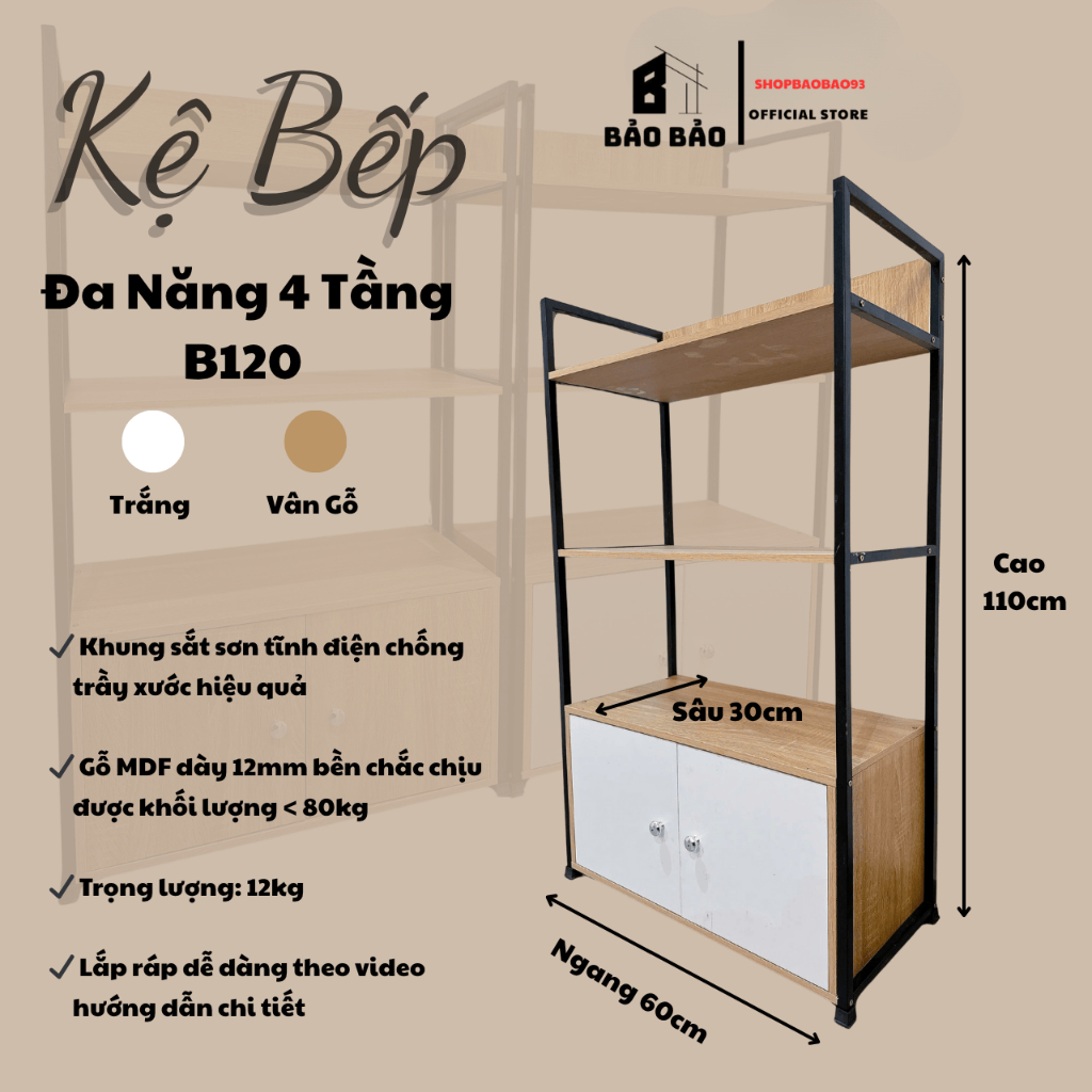 Kệ bếp lò vi sóng lò nướng 4 tầng có ngăn tủ hiện đại đa năng - B120