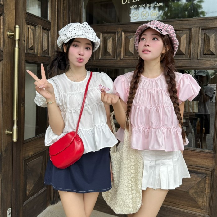 Áo BaByDoll Cổ Tròn Tay Phồng Nữ Tính HaChang - A9