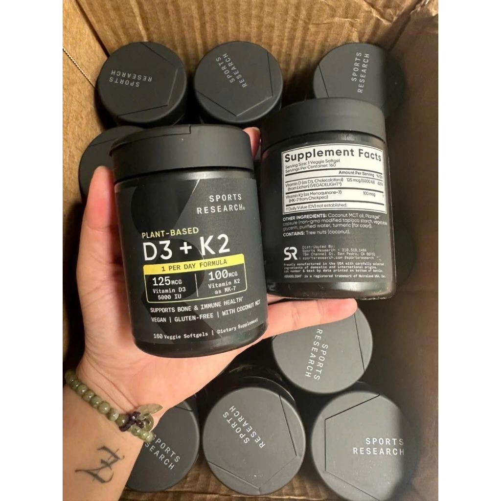 Viên uống bổ sung Vitamin D3 + K2 Sport Research cao cấp từ thực vật, hỗ trợ xương khớp