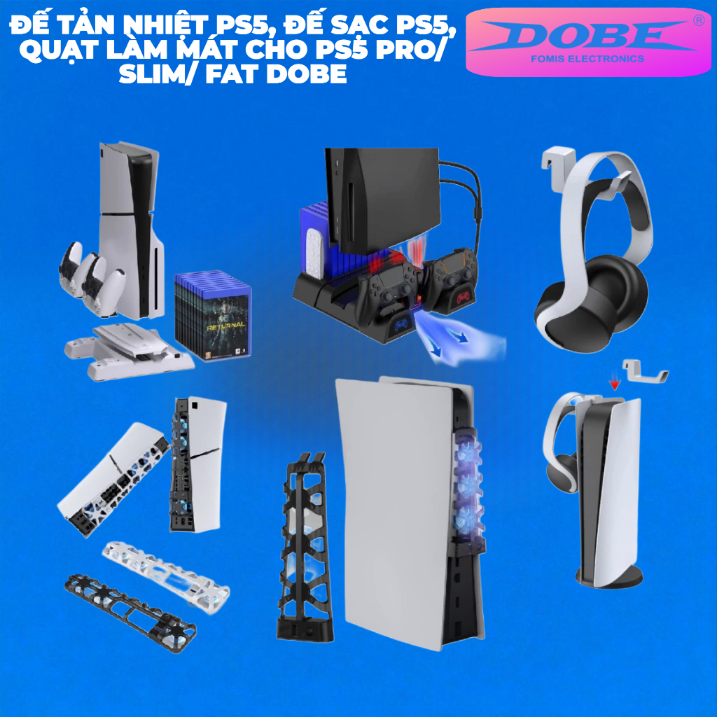 Đế Tản Nhiệt Ps5, Đế Sạc Ps5, Quạt làm mát cho Ps5 Pro/ Slim/ Fat Dobe Bảo Hành 12 Tháng
