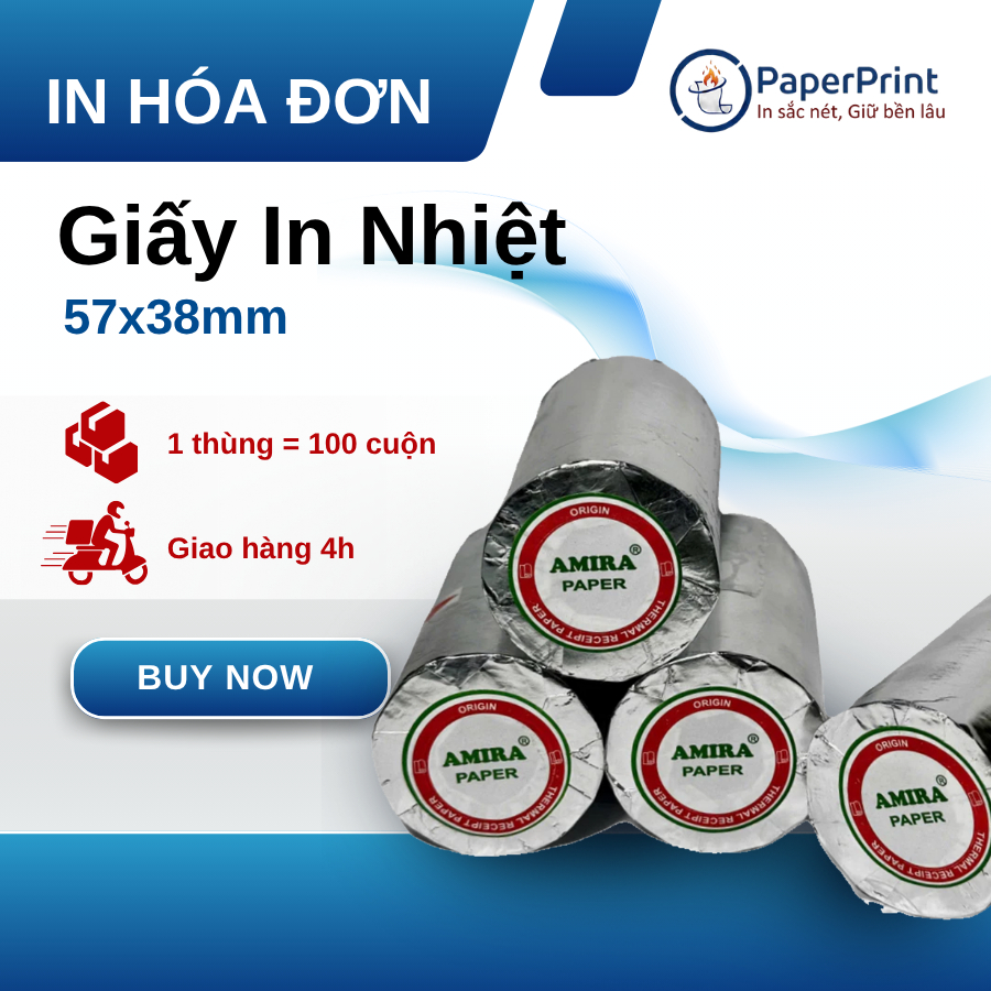[100 Cuộn] Giấy In Hoá Đơn K57 In Bill K57 Đường Kính 38mm Chất Lượng Cao