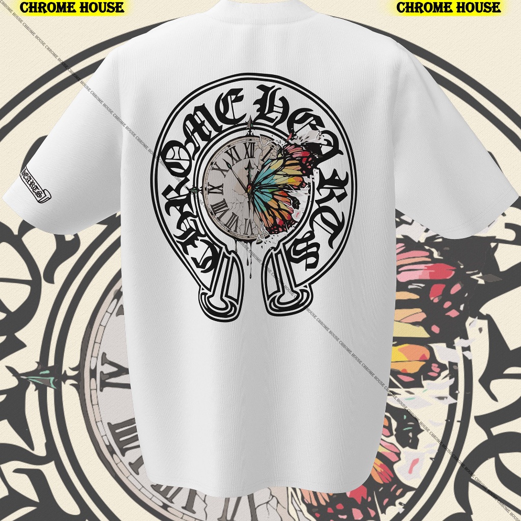 Áo Thun Chrome Hearts Clock Butterfly | 100% Cotton 280GSM | Oversize | Chrome House Authentic.