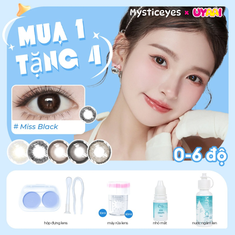 [mua 1 tặng 4] 0-6độ lens đen kính áp tròng MCK1 lens xanh kính màu xám 14.0-14.5mm lens for girls l