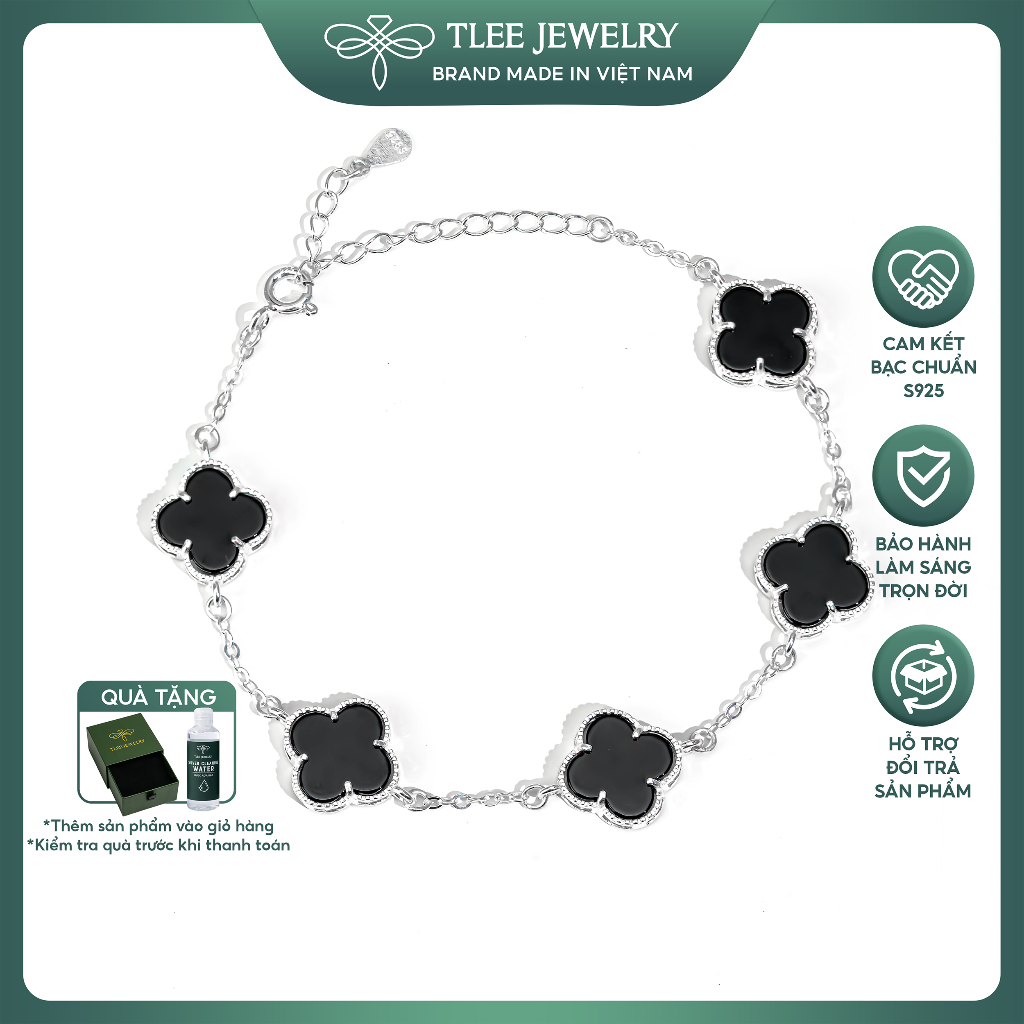 Lắc tay bạc nữ TLEE năm charm hoa cỏ bốn lá đơn sắc sang trọng đá 10mm TLEEJEWELRY LT0409 | BigBuy360 - bigbuy360.vn