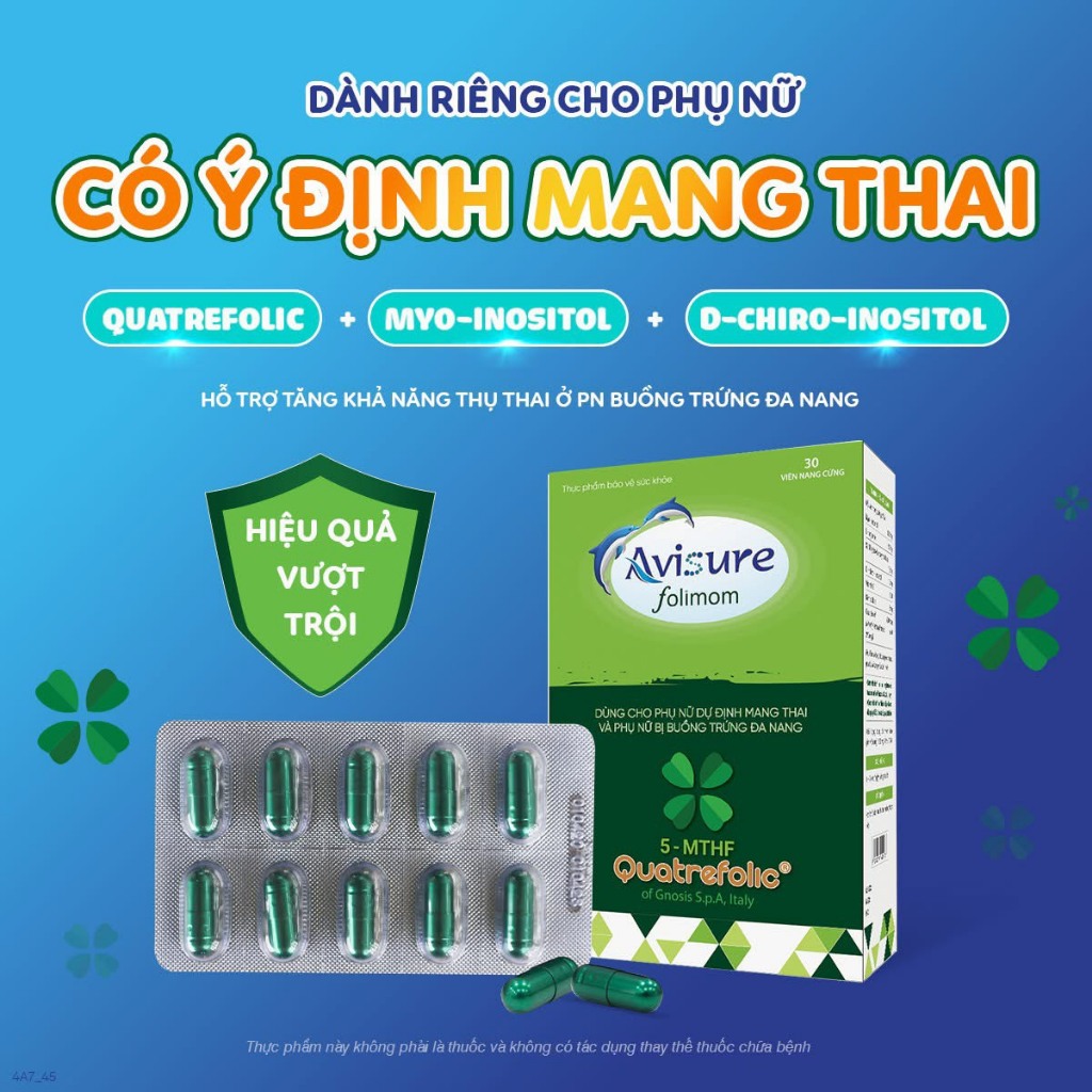 ( Tích điểm ) - Avisure Folimom 5-MTHF hỗ trợ bổ trứng cho phụ nữ chuẩn bị mang thai hộp 30 viên.