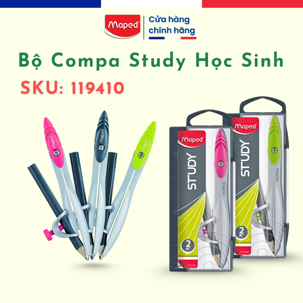 Compa Học Sinh Study Maped - SKU: 119410, Cứng Cáp, An Toàn, Thương Hiệu Pháp [Chính Hãng]