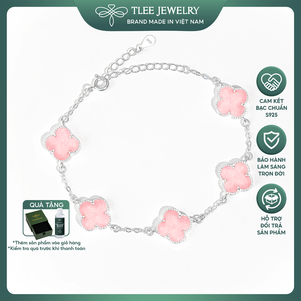Lắc tay bạc nữ TLEE năm charm hoa cỏ bốn lá đơn sắc sang trọng đá 10mm TLEEJEWELRY LT0409 | BigBuy360 - bigbuy360.vn