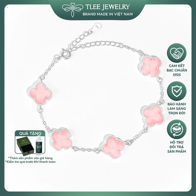 Lắc tay bạc nữ TLEE năm charm hoa cỏ bốn lá đơn sắc sang trọng đá 10mm TLEEJEWELRY LT0409