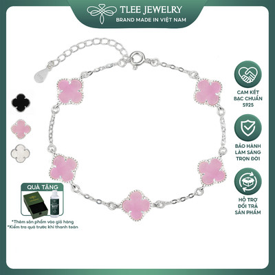 Lắc tay bạc nữ TLEE năm charm hoa cỏ bốn lá đơn sắc sang trọng đá 8mm TLEE JEWELRY LT0475