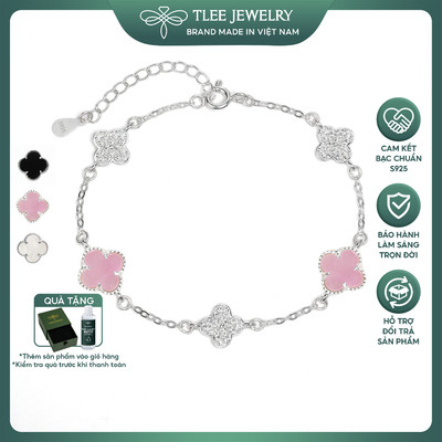 Lắc tay bạc nữ TLEE năm charm hoa cỏ bốn lá đa sắc sang trọng đá 8mm TLEE JEWELRY LT0474
