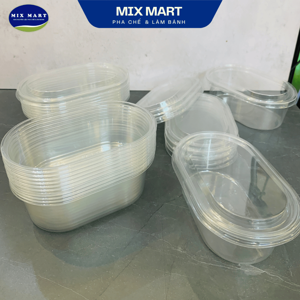 10 Hộp Nhựa Oval Đựng Bánh Tiramisu, Bánh Mousse.. Hộp 450ml Đựng Bánh Lạnh, Bánh Kem