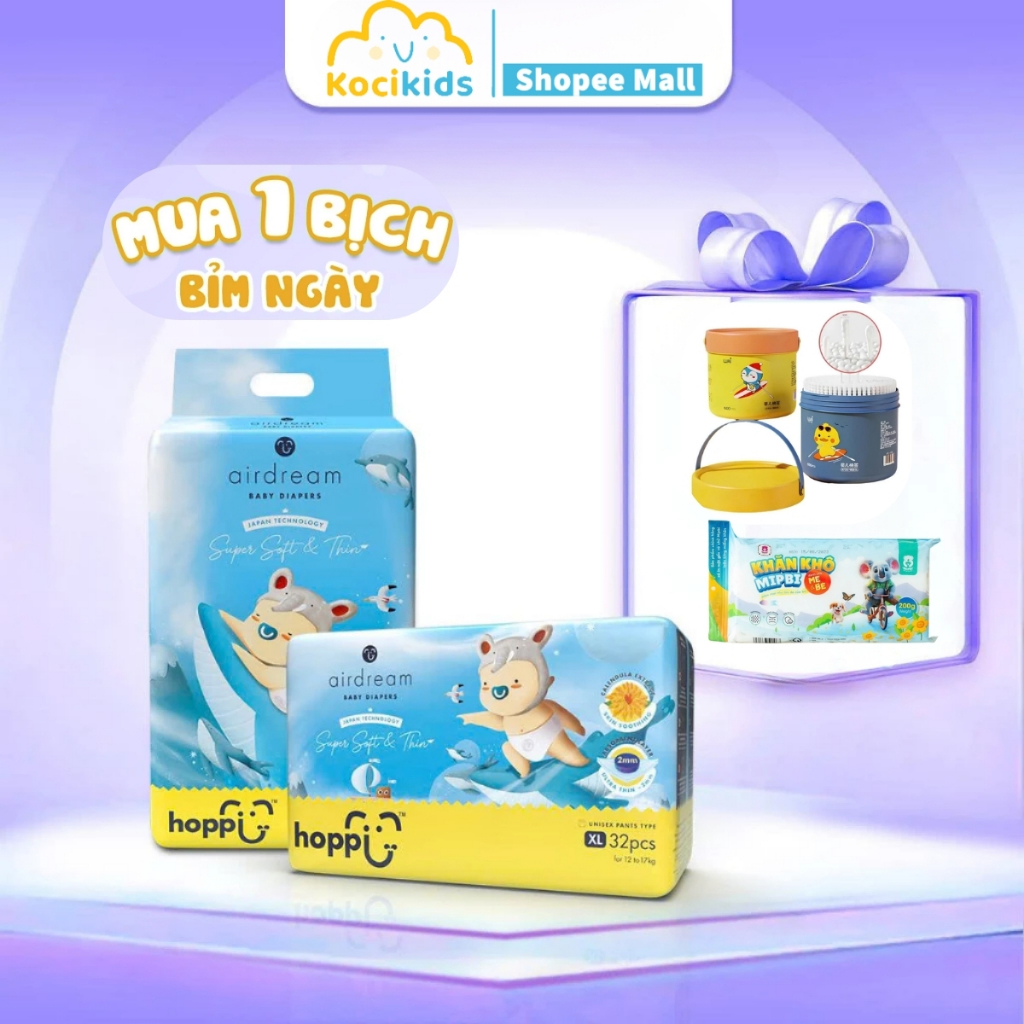 (COMBO QUÀ 1 BỊCH) Tã Bỉm Hoppi Airdream - Hoppi Ngày Siêu Mỏng Nhẹ Đủ Size Từ NB đến XXL Cho Bé 6–2