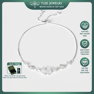 Lắc tay bạc nữ TLEE cỏ bốn lá đá trắng lấp lánh dây rút bạc 925 cao cấp TLEE JEWELRY LT0112