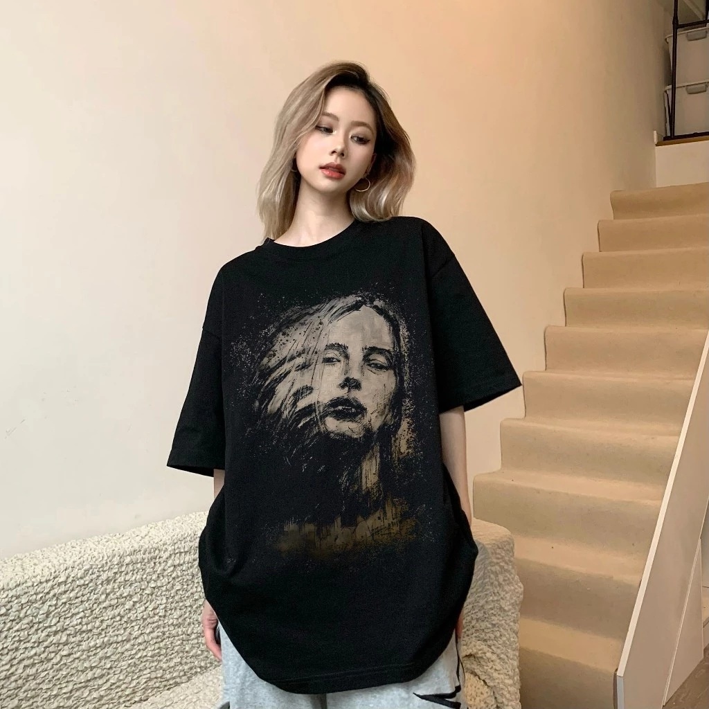 Áo phông nữ form rộng vintage girl phố logo in hình cổ tròn áo thun oversize 100%cotton local brand tay lơ | BigBuy360 - bigbuy360.vn