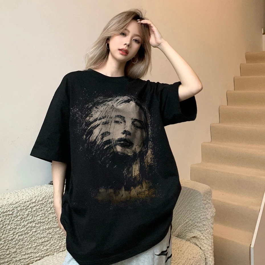 Áo phông nữ form rộng vintage girl phố logo in hình cổ tròn áo thun oversize 100%cotton local brand tay lơ | BigBuy360 - bigbuy360.vn